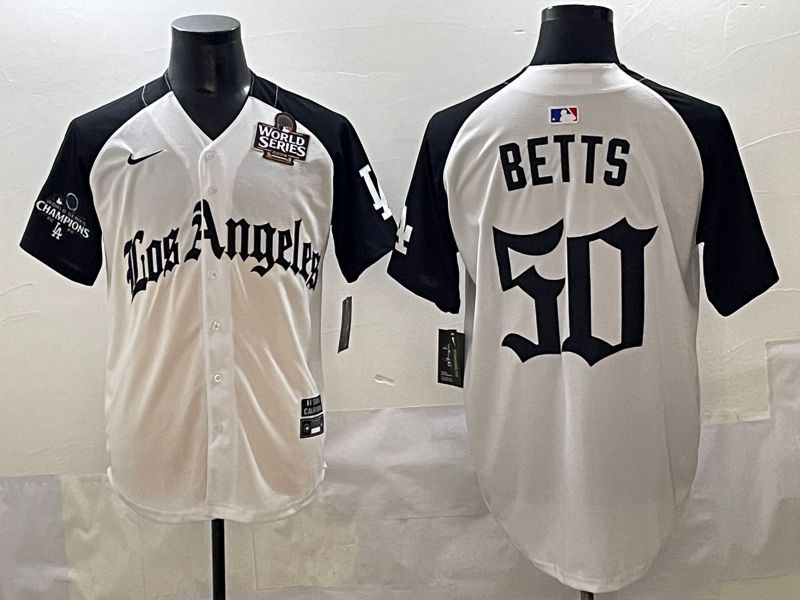 Men 2025 Los Angeles Dodgers #50 Betts White black Five generations Joint Name Nike MLB Jersey style 5267